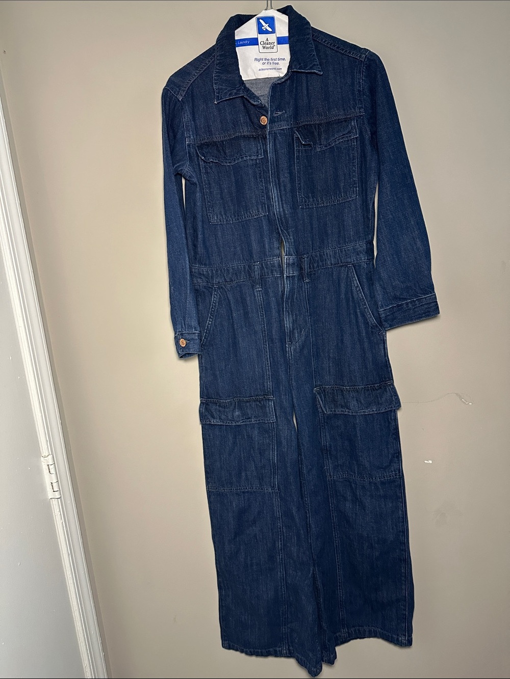 Gap cotton Dark Blue Denim fall 2024 long sleeve cargo Jumpsuit